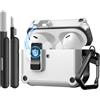 TiMOVO Custodia per Airpods Pro 3 (2025) con Clip di Sicurezza, Bianco+Nero | Case Cover Rigida Protettiva Anticaduta per Apple AirPod Pro 3a Generazione con Gancio di Arrampicata e Kit di Pulizia