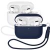 Mocarheri 2 custodie Mocarheri compatibili con AirPods Pro 3 (2025), custodia protettiva in silicone per AirPods Pro 3°, custodia morbida in silicone frontale a LED visibile (bianco/blu scuro)