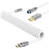 MAMBASNAKE C05 Cavo USB C a Spirale per Tastiera da Gioco, Nylon Braided, USB-A to USB-C, Cavo per Tastiera Meccanica a Doppia Manica, Connettore Aviazione Metallo CNC Staccabile, 4.92ft - Bianco