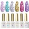 ROSALIND Smalto Semipermanente Unghie Glitterato 6 Colori Viola Blu Argento | Oro Rosa Smalti Semipermanenti, Smalti Gel per Unghie Glitter Colorato UV LED Gel Nail Polish Manicure Regalo 6ml