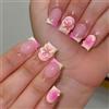 Xanthelle Press On Nails, 24 pezzi Unghie Adesive Corte, Unghie Finte con Fiori 3D e French Tip & Sfumatura Rosa, Unghie Artificiali Quadrate per Manicure Fai-da-te