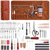 VEVOR Kit di Utensili per Lavorazione della Pelle, 72 Pezzi, Utensili per l'Artigianato della Pelle con Borsa Portaoggetti Portatile, per Incisione, Punzonatura, Cucito, Timbratura e Levigatura
