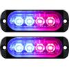 Willpower 2pz Ultra Sottile Luce Stroboscopica di Emergenza 4LED Blu Rosso Pericolo Lampeggiante Luci 12V 24V 18 Modalità Spia Luminosa IP67 Luci di Recupero per Camion Rimorchi Auto Camper