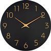 Mosewa - Orologio da parete, 25,4 cm, moderno, silenzioso, a batteria, senza ticchettio, semplice e minimalista, numeri in oro rosa, decorativo per soggiorno, cucina, ufficio (nero)