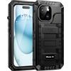 Lanhiem Cover per iPhone 15 IP68 Impermeabile, Cover Metallo Antiurto Militare con Pellicola Protettiva, 360° Completa Protezione Subacquea Antipolvere Custodia per iPhone 15, Nero