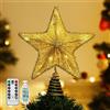 Lewondr Puntale Albero Natale Punta Albero Natalizio Forma Stella con Illuminazione Luci Led a Batteria di Decorazione Natalizia Accessori Albero di Natale Punta per Albero di Natale Luci Calde, Oro