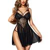 RSLOVE Babydoll Donna Sexy Camicia da Notte in Pizzo Mini Abito Nero XXL