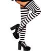 RSLOVE Calze autoreggenti da donna a righe, calze alte sopra il ginocchio, collant per Halloween, Nero e bianco, Taglia unica