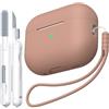 MHYALUDO Custodia per AirPods Pro di seconda generazione, Custodia per AirPods Pro in morbido silicone anticaduta e antiurto Skin Touch con portachiavi e kit di pulizia,Tè al latte