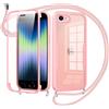 Jrkvniv Cover per iPhone 8/iPhone 7/iPhone SE 2020/2022con Cordino,360 Gradi Trasparente Custodiacon con Protezione Schermo Integrata,Bumper Rugged Custodia con Regolabile Tracolla Corda-Rose