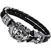 Cupimatch Bracciale da uomo in stile gotico da motociclista, in acciaio inox, con teschio e scritta Kill Love, in pelle nera, 18 cm