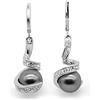 Xonojun Mimei Orecchini Pendenti Placcati Oro Bianco 18kt con Perle Grigie, Argento Donna Regalo per Mamma/Natale/Compleanno