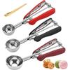 JETONN Set 3 Pezzi Porzionatore Gelato e Impasto, Cucchiaio Dosatore per Biscotti con Grilletto, Impugnatura Antiscivolo, 3 Misure per Muffin, Polpette & Gelato, Acciaio Inox 18/8, Lavabile in Lavastoviglie
