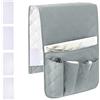 RETON Organizzatore per bracciolo del divano con 5 tasche, antiscivolo, porta telecomando per divano, con 4 paia di chiusure in velcro, organizer per poltrone e riviste, libri e telecomandi (grigio)