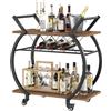 LVB Industrial Kitchen Bar Cart, Farmhouse Beverage Serving Liquor Cart with Wheels, Wood and Metal Rolling Wine Cart with Storage Shelf, Microwave Drink Cart for Home Living Dining Room, Rustic Brown