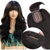 Elailite Lace Hair Topper Donna con Frangia Extension Capelli Veri Clip 15cm 27g Protesi Toupee Toupet Silk Base 7cm*13cm 150% Density - 1B# Nero Naturale
