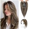 Flufymooz Topper in 100% veri capelli umani da donna, 25,4 cm, con clip, per diradare i capelli, copertura 3D a 360°, capelli naturali castano cioccolato con biondo