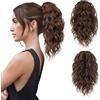 FLUFYMOOZ Extension Ponytail, estensione per capelli a coda di cavallo con artigli corti, 31 cm, ondulata e riccia con clip per il mento, parrucche sintetiche per donne, marrone cioccolato medio