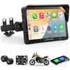 Carpuride W702T Pro Moto Carplay Schermo con TPMS Sistema, Senza Fili CarPlay e Android Auto, Portatile 7 Impermeabile Tattile Schermo, Doppio Bluetooth, Interfono Funzione, Navi, Bussola, Barometro.