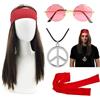 iZoeL Costume da Hippie Parrucca Hippie, Occhiali da Sole Collana Segno di Pace Fascia per Capelli - Accessori Anni '60-'70 Parrucca Anni '70 '80 da Discotec, Adatto Carnevale Costumi Halloween Uomo