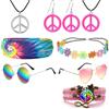 iZoeL Costume Hippie Accessori Hippie di Coppie - Occhiali da Sole Orecchini Collana Peace Fasce per Capelli - Anni 70/Anni 80/Discotec/Carnevale/Halloween Accessori Uomo Donne
