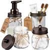 Amolliar Mason Jar - Set di accessori da bagno, confezione da 4, dispenser di sapone schiumoso e 2 supporti Qtip e portaspazzolino, decorazione rustica, organizer per il bagno, barattolo da farmacia, piano di