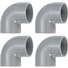 QUARKZMAN 1 Gomito a 90 Gradi, 4 Pezzi Raccordi per Tubi in PVC a 2 Vie Gomito Angolo Destro Uscita Laterale Adattatore Accoppiamento Raccordi in PVC per Costruzione, Grigio