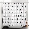 Bovlleetd Bianco e Nero Gatto Tende da Doccia 180x180cm Cartone Animato Divertente Gatto Semplice Animale Tenda da Doccia Impermeabile Lavabile in Poliestere con 12 Ganci per Bagno, Vasca da Bagno