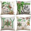 Artscope 4 Pezzi Federe Cuscini di Natale Cuscino Decorativo in Lino Natalizi per la Decorazione Domestica Soggiorno Camera da Letto Divano 45x45cm (Verde - Popolo di Neve e Torta di Zenzero)