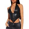 TZLDN Corsetto sexy da donna in pelle con scollo a V profondo scollo a V Top Festival Rave Techno, Nero , M