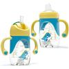 hahaland 2 in 1 Bicchiere Antigoccia Bambini Tazza con Cannuccia e Beccuccio 240ml, Antiperdita Silicone Training Cup Biberon 6-12 mesi - Dinosauro(Una Tazza con 2 Beccucci)