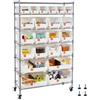 VEVOR Scaffalatura a 7 Ripiani per Stoccaggio, 22 Contenitori Portaoggetti, Sistema di Scaffalature in Filo d'Acciaio con Ruote, per Garage, Magazzino, Ufficio, Ristorante, Aula, Cucina