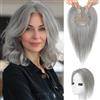 Flufymooz Topper in 100% veri capelli umani da donna, 25,4 cm, con clip, per diradare i capelli, copertura 3D a 360°, capelli naturali con base in seta 11,4 x 7,6 cm, colore grigio chiaro