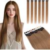 Elailite Extension Capelli Veri Clip Remy Human Hair Naturali Set da 6 Ciocche Singole con Silk Lace 25cm 31gr per Volume/Mèches (#6 Castano)