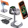 Augnner 3 in 1 Caricatore Wireless,Qi2.2 25W Caricabatterie Magnetico Rapido con Raffreddamento Attivo TEC,Stazione Ricarica Wireless Mag-Safe per iPhone17/16/15/14/13/12,Apple Watch/AirPods