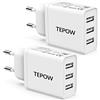 Tepow Caricatore USB Multiplo, Presa 2 Pezzi 15W/3A, Tepow Spina Alimentatore, Caricabatterie da Muro per Apple iPhone 14/13/12,Samsung Galaxy S22 S21,Huawei,Xiaomi