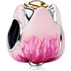 MSPOVOF Fiori rosa Charm 925 Sterling Silver 5A Zirconia per Bracciale Collane Gioielli Regalo per Donne Signore