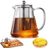 GBKDQQ Teiera in vetro borosilicato con filtro e coperchio, 1300 ml, resistente al calore per tè sfuso e bustine, trasparente