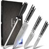NANFANG BROTHERS Set di coltelli Damasco, set di coltelli a 4 pezzi con affilatore, coltelli da cucina in acciaio Damasco VG10 con lama tagliente e maniglia ergonomica