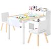 VEVOR Set di Tavolo Sedie per Bambini Mobiletto Portaoggetti a 3 Ripiani, Set da Tavolo Sedie con Armadietto di Stoccaggio per Bambini per l'Asilo Nido, Scuola Materna, Sala Giochi, Bianco