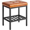 IBUYKE Sedia per trucco rettangolare con piedi regolabili e spazio di archiviazione, poggiapiedi, sedia da toeletta in PU, multiuso come tavolino laterale o ottomano, marrone chiaro WBD017J