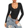 Navneet Body da donna a maniche lunghe, con scollo a V, elegante, sexy, in pizzo, per autunno e feste, Rinforzo in pizzo nero con scollo a V, XS