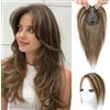 Flufymooz Topper in 100% veri capelli umani da donna, 25,4 cm, con clip, per diradare i capelli, copertura 3D a 360°, capelli naturali con base in seta, 11,4 x 7,6 cm, marrone medio con biondo