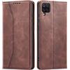 OKZone Cover per Samsung Galaxy A12, Custodia Flip Pelle Portafoglio Magnetica Libro [Slot Schede], Silicone TPU Bumper Wallet Supporto Cover, Antiurto [Kickstand] (Marrone)