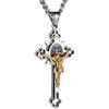 HZMAN Saint Benedict Collana croce da uomo in acciaio inossidabile INRI Crocifisso ciondolo croce collana gioielli regalo, 3.2 cm x 6.4 cm, Acciaio inossidabile, Non pietra preziosa