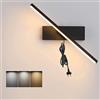 LYTLM LED applique da parete interno dimmable 3000k-6500k, Luce specchio bagno con spina e cavo, Lampada da parete rotante 330 ° (Nero),