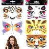 EUPSIIU 5 Pezzi Tatuaggi Facciali, Adesivi Tatuaggi Temporanei per il Viso di Animale, Leopardato Mariposa Tigre Giraffa Gato Viso Glitter Sticker Tatuaggio Temporaneo per Compleanno Carnevale (5PCS)