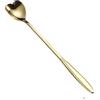 Tomotato Cucchiaio da Dessert, 18cm Cucchiaio da Caffè a Fiore, Acciaio Inossidabile Dorato, Manico Lungo, per Gelato al Tè al Caffè (Cuore)