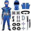 Kitimi Costume Ninja Bambino Completo con Accessori da Ninja, Ninjago Costumi Creativo Adatto Costume Carnevale Ragazzo, Cosplay Vestito Ninja Bambino per Carnevale Feste in Maschera Tema Party Natale Blu XL