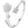 IMINI Anello in argento Sterling con delicato fiore di rosa, per donne e ragazze, anello aperto con diamante Cz, anello di fidanzamento, bracciale da sposa, fasce per le dita, gioielli chic, regali